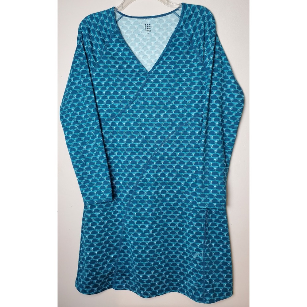 Title Nine Medium Dress Teal Turquoise Long Sleeve‎ V-neck Gorpcore Athleisure